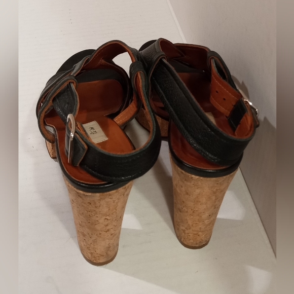 Lanvin Black Platform Sandals Strappy Slingback Leather w/Cork Heels Size 41/9.5 - Picture 3 of 10